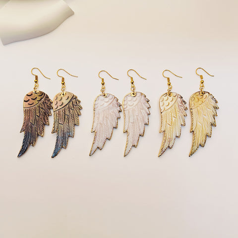 Gold Plated Natural Shell Wing Earrings, Big White Shell Feather Earring, Boho Jewelry G1181-E