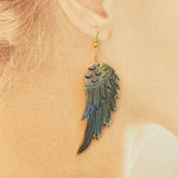 Big Gold Colorful Shells Wing Earrings White Shell Feather Earring, Boho Jewelry G1181-E