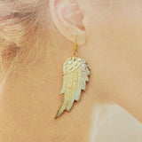 Big Gold Colorful Shells Wing Earrings White Shell Feather Earring, Boho Jewelry G1181-E