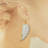 Big Gold Colorful Shells Wing Earrings White Shell Feather Earring, Boho Jewelry G1181-E