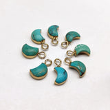 Tiny Gold Plated Turquoise Moon Charm, Genuine Turquoise, For DIY Jewelry Making G1511