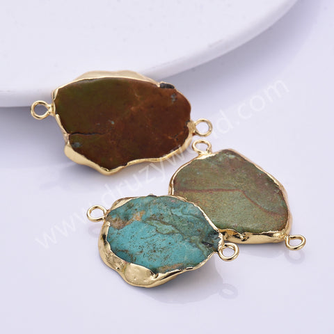 Gold Plated Natural Turquoise Connector, Freeform Genuine Turquoise Charms, For Handmade Jewelry Making G1624
