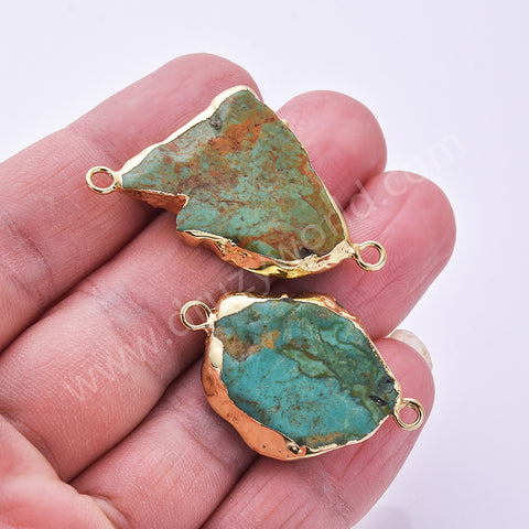 Gold Plated Natural Turquoise Connector, Freeform Genuine Turquoise Charms, For Handmade Jewelry Making G1624