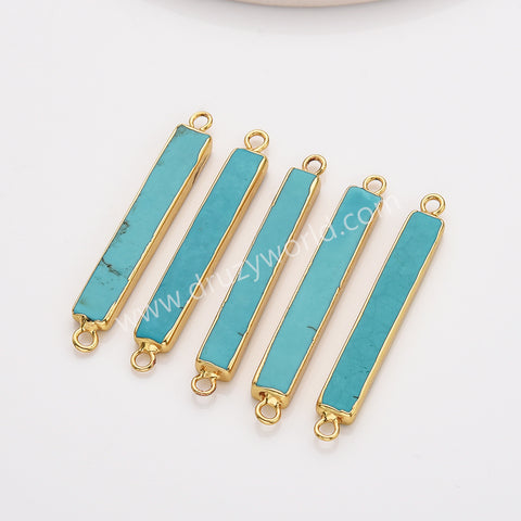 Gold Plated Rectangle Blue Howlite Turquoise Bar Connector G1639