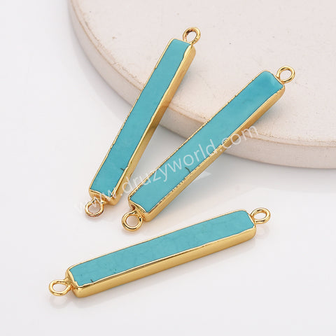 Gold Plated Rectangle Blue Howlite Turquoise Bar Connector G1639