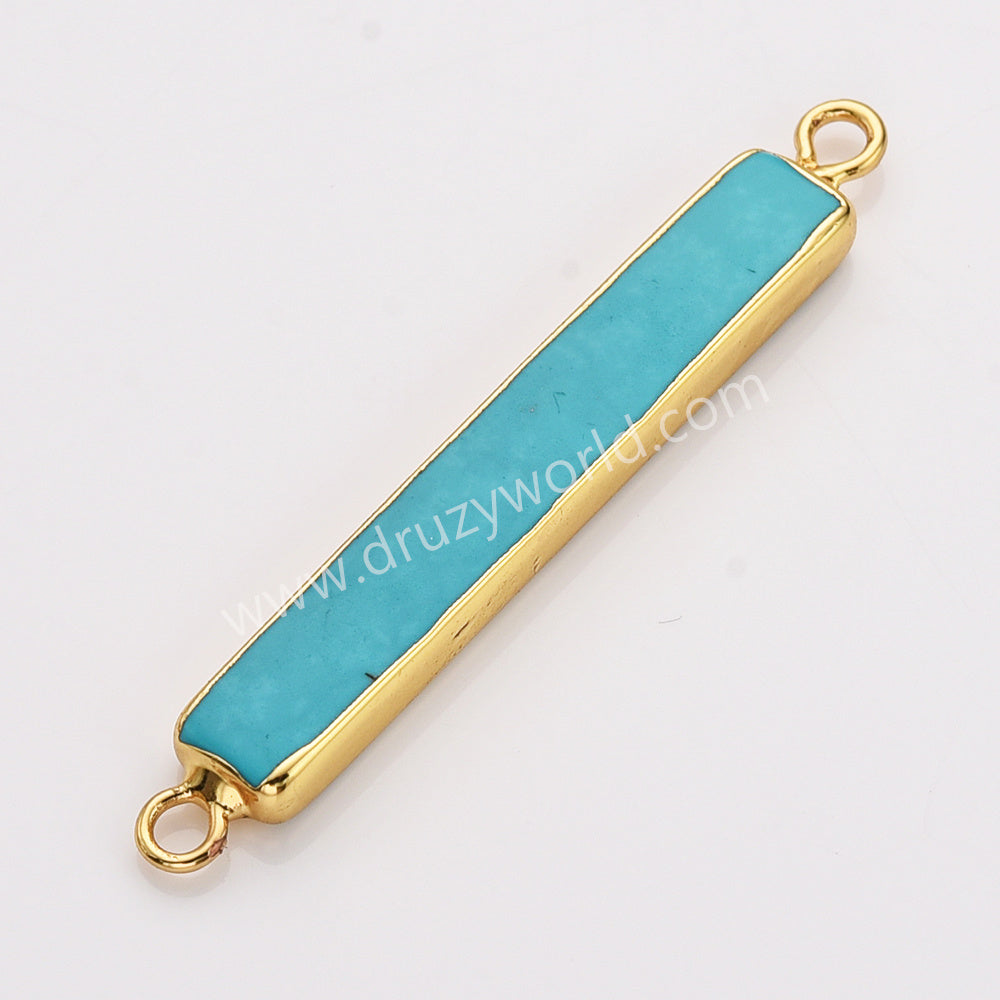 Gold Plated Rectangle Blue Howlite Turquoise Bar Connector G1639