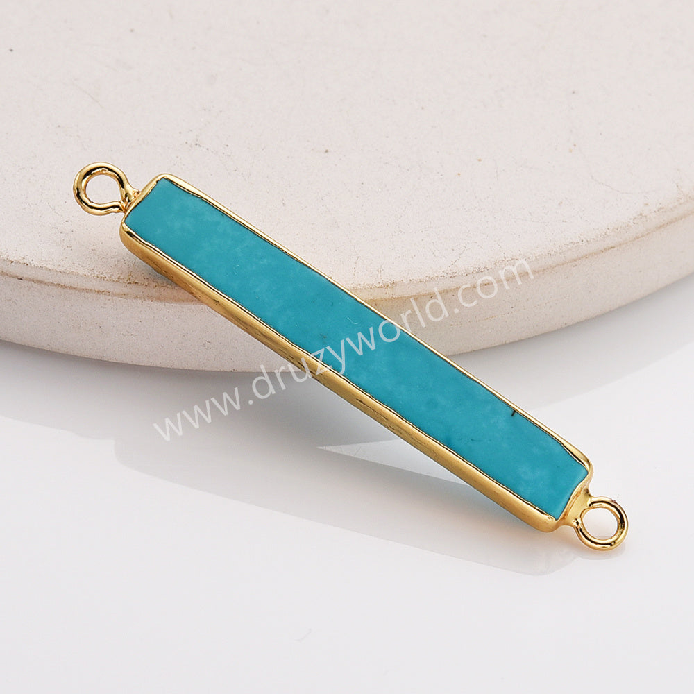 Gold Plated Rectangle Blue Howlite Turquoise Bar Connector G1639