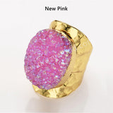 Gold Plated Natural Agate Titanium Rainbow Druzy Band Ring G1737