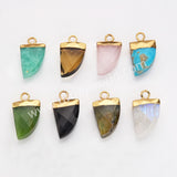 Small Horn Gold Plated Black Agate Gemstone Faceted Charm, Crystal Stone Horn Charms G1822