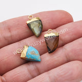 Small Horn Gold Plated Black Agate Gemstone Faceted Charm, Crystal Stone Horn Charms G1822