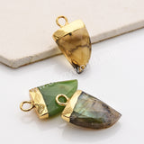 Small Horn Gold Plated Black Agate Gemstone Faceted Charm, Crystal Stone Horn Charms G1822