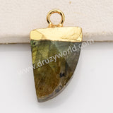 Small Horn Gold Plated Black Agate Gemstone Faceted Charm, Crystal Stone Horn Charms G1822