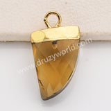 Small Horn Gold Plated Black Agate Gemstone Faceted Charm, Crystal Stone Horn Charms G1822