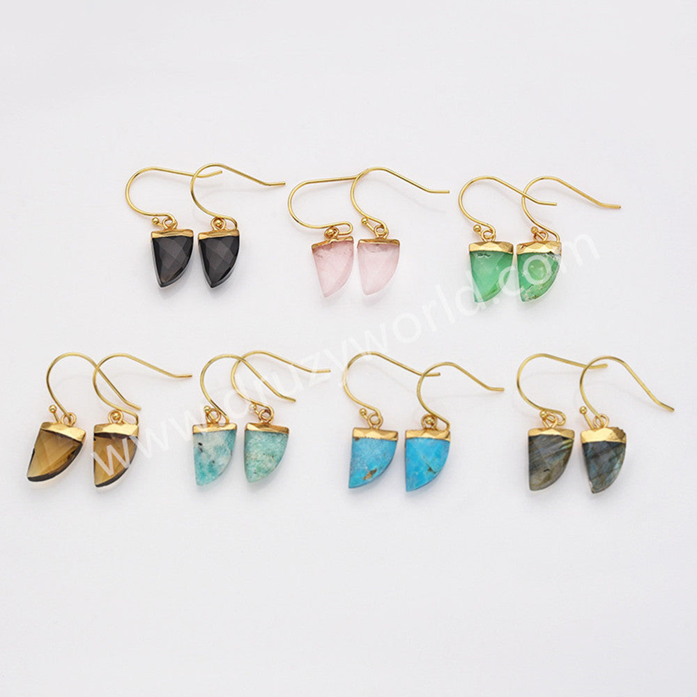 Horn Shape Gold Plated Gemstone Faceted Earrings, Labradorite Crystal Stone Horn Jewelry Earring G1822-E