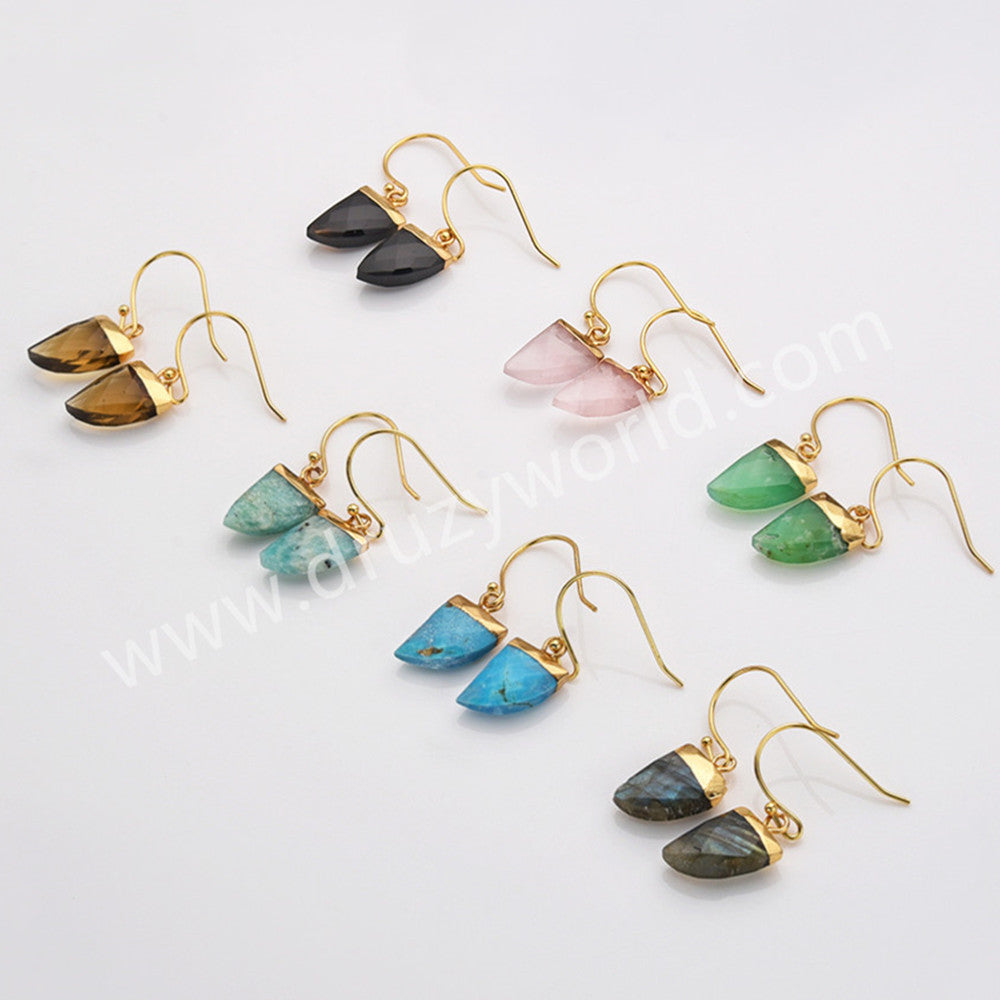 Horn Shape Gold Plated Gemstone Faceted Earrings, Labradorite Crystal Stone Horn Jewelry Earring G1822-E