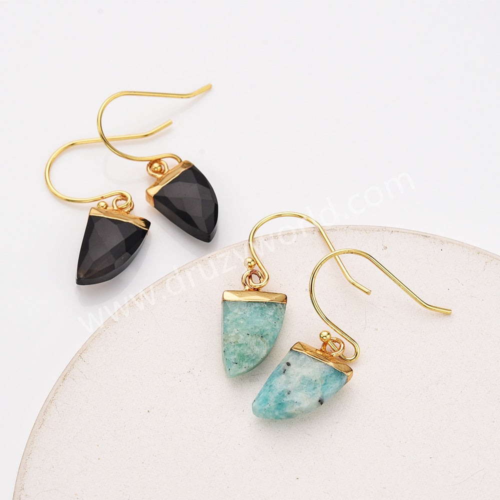 Horn Shape Gold Plated Gemstone Faceted Earrings, Labradorite Crystal Stone Horn Jewelry Earring G1822-E