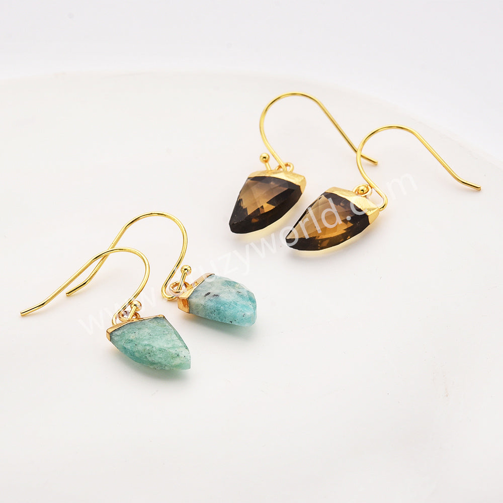 Horn Shape Gold Plated Gemstone Faceted Earrings, Labradorite Crystal Stone Horn Jewelry Earring G1822-E