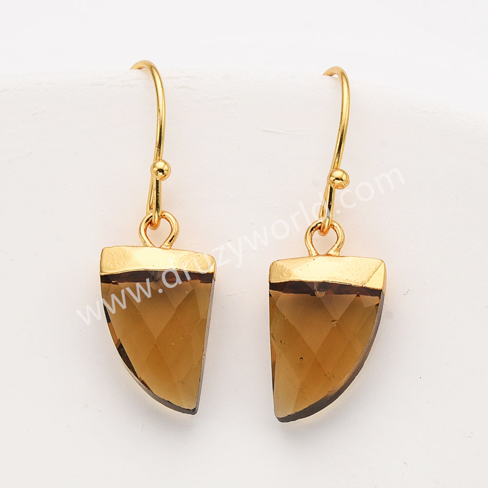 Horn Shape Gold Plated Gemstone Faceted Earrings, Labradorite Crystal Stone Horn Jewelry Earring G1822-E