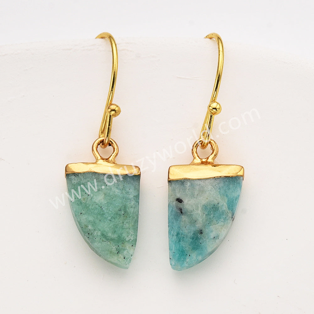 Horn Shape Gold Plated Gemstone Faceted Earrings, Labradorite Crystal Stone Horn Jewelry Earring G1822-E