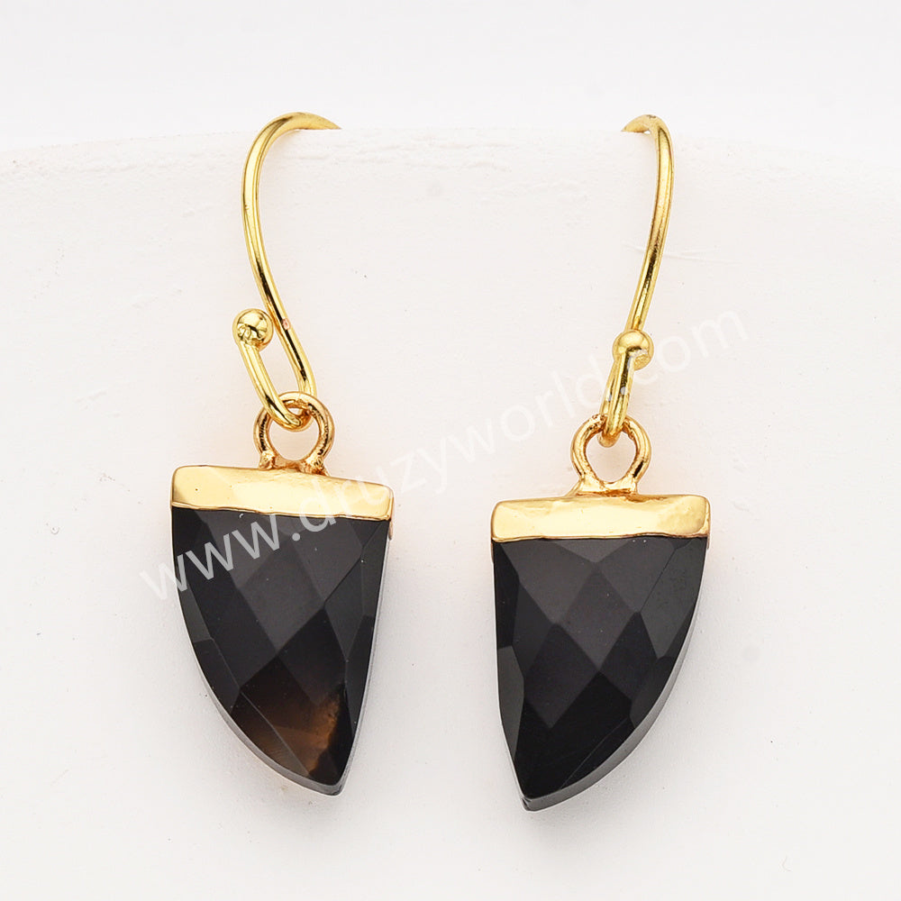 Horn Shape Gold Plated Gemstone Faceted Earrings, Labradorite Crystal Stone Horn Jewelry Earring G1822-E