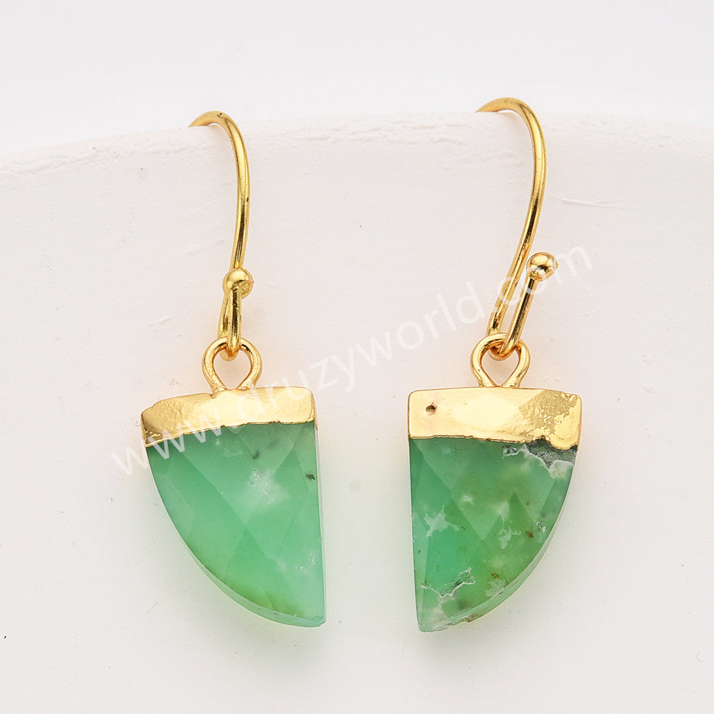 Horn Shape Gold Plated Gemstone Faceted Earrings, Labradorite Crystal Stone Horn Jewelry Earring G1822-E