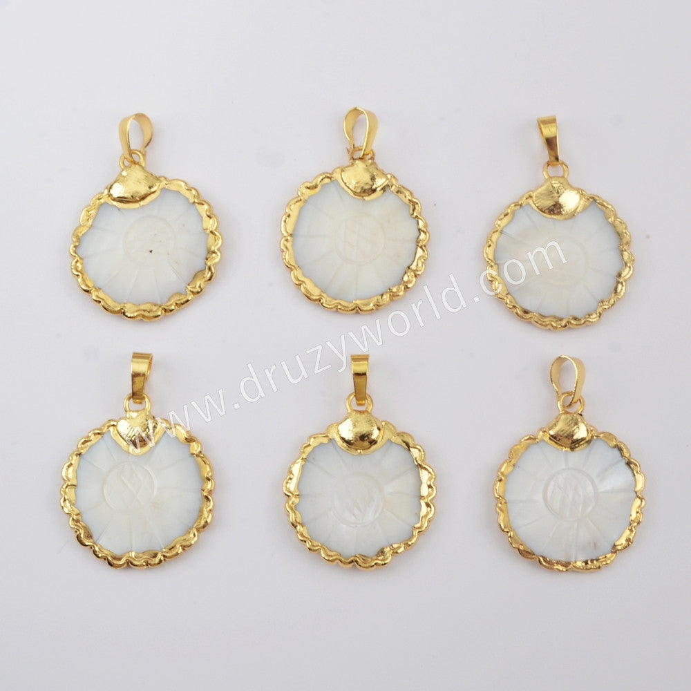 Gold Plated Round Flower White Shell Pendant G1905