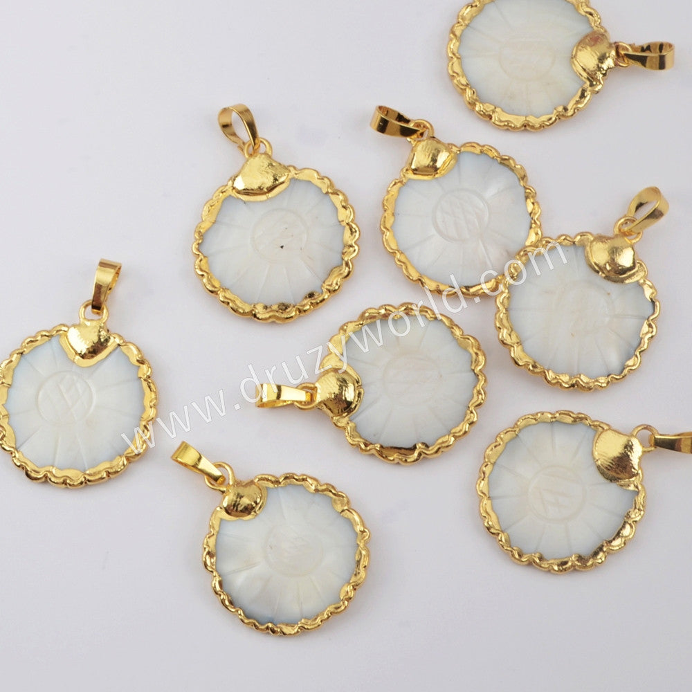 Gold Plated Round Flower White Shell Pendant G1905