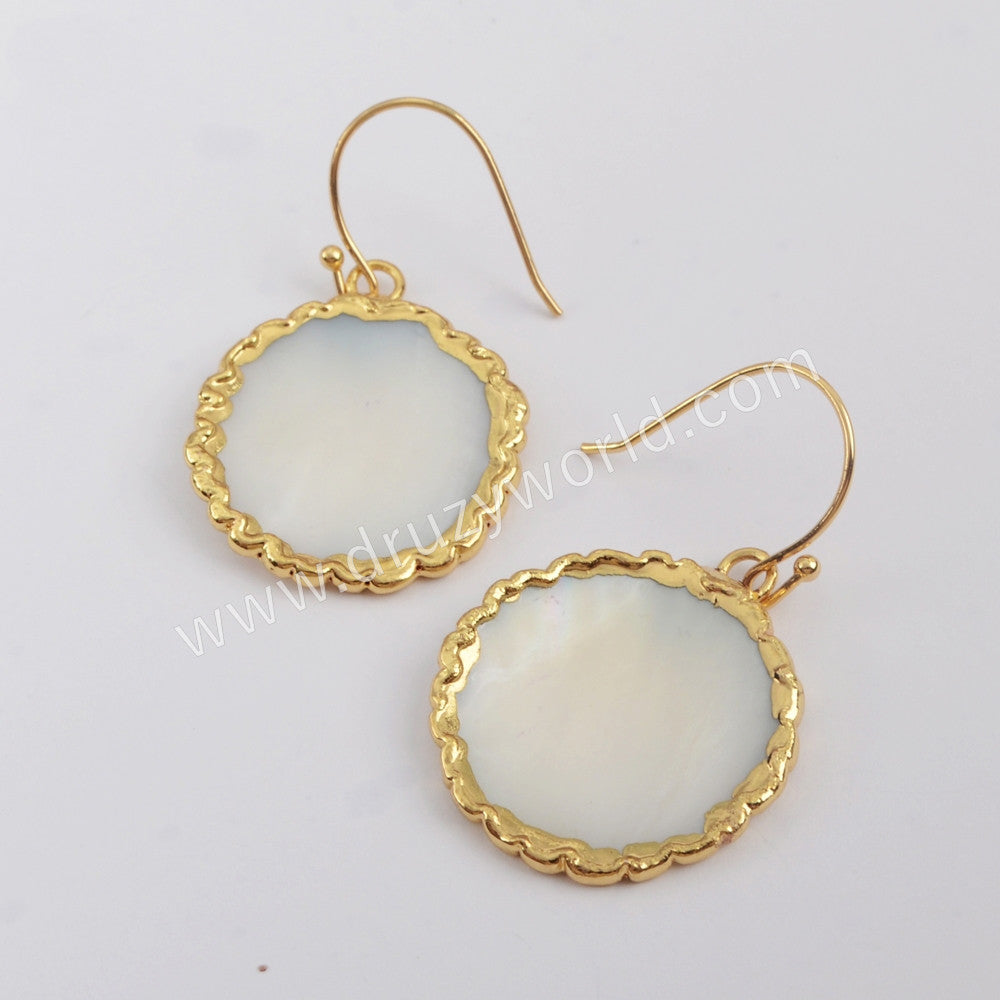 Gold Plated Round Flower White Shell Earrings G1905-E