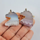 Gold Plated Unicorn Natural Agate Druzy Connector G1993