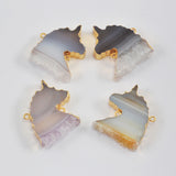 Gold Plated Unicorn Natural Agate Druzy Connector G1993