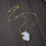 16" Gold Plated Unicorn Natural Agate Druzy Pendant Necklace, Crystal Healing Jewelry G1993-N