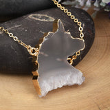 16" Gold Plated Unicorn Natural Agate Druzy Pendant Necklace, Crystal Healing Jewelry G1993-N