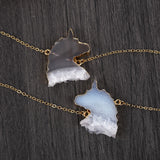 16" Gold Plated Unicorn Natural Agate Druzy Pendant Necklace, Crystal Healing Jewelry G1993-N