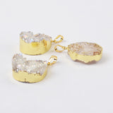 Gold Plated Drop Natural Agate Titanium AB White Druzy Pendant G2011