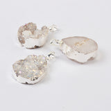 Gold Plated Drop Natural Agate Titanium AB White Druzy Pendant G2011