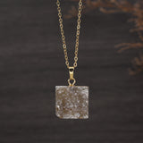 16“ Natural Agate Druzy Square Pendant Necklace, Gold Plated Raw Crystals Healing Jewelry G2022-N