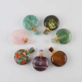 Round Multi Natural Gemstone Perfume Bottle Connectors, Healing Crystals Jewelry Bottles G2037