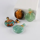 Round Multi Natural Gemstone Perfume Bottle Connectors, Healing Crystals Jewelry Bottles G2037