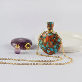 Round Multi Natural Gemstone Perfume Bottle Connectors, Healing Crystals Jewelry Bottles G2037