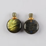 Round Multi Natural Gemstone Perfume Bottle Connectors, Healing Crystals Jewelry Bottles G2037