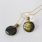 Round Multi Natural Gemstone Perfume Bottle Necklace, Healing Crystals Jewelry Necklace G2037-N