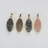 16"Gold Plated Marquise Natural Colors Druzy Agate Pendant Necklace, Raw Crystals Jewelry G2040-N