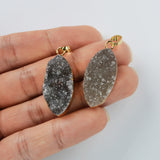 16"Gold Plated Marquise Natural Colors Druzy Agate Pendant Necklace, Raw Crystals Jewelry G2040-N