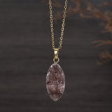 16"Gold Plated Marquise Natural Colors Druzy Agate Pendant Necklace, Raw Crystals Jewelry G2040-N