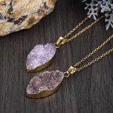 16"Gold Plated Marquise Natural Colors Druzy Agate Pendant Necklace, Raw Crystals Jewelry G2040-N