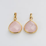 Gold Plated Teardrop Moonstone Amazonite Rhodonite Gemstone Faceted Pendant G2055