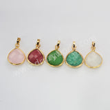 Gold Plated Teardrop Moonstone Amazonite Rhodonite Gemstone Faceted Pendant G2055