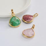 Gold Plated Teardrop Moonstone Amazonite Rhodonite Gemstone Faceted Pendant G2055