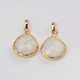 Gold Plated Teardrop Moonstone Amazonite Rhodonite Gemstone Faceted Pendant G2055