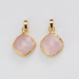 Gold Plated Diamond Faceted Rose Quartz Amazonite Sunstone Gemstone Pendant G2056